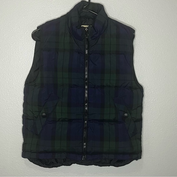 Eddie Bauer Puffer Goose Down Vest Women S/P Blue Green Plaid Full Zip Pockets - Picture 1 of 7